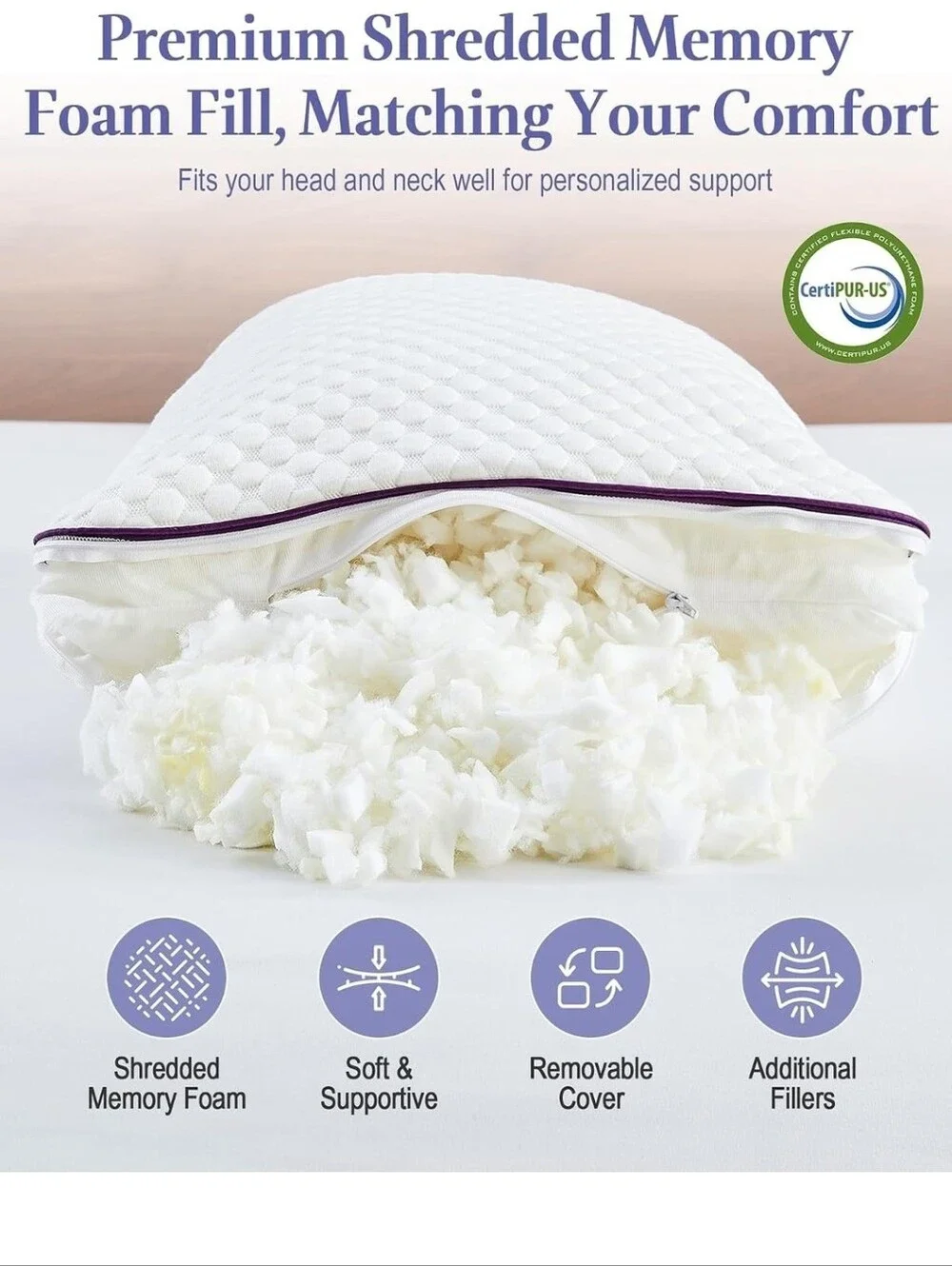 NIB 2 Pack Shredded Memory Foam Pillows Cooling Bamboo Covers Adjustable Loft